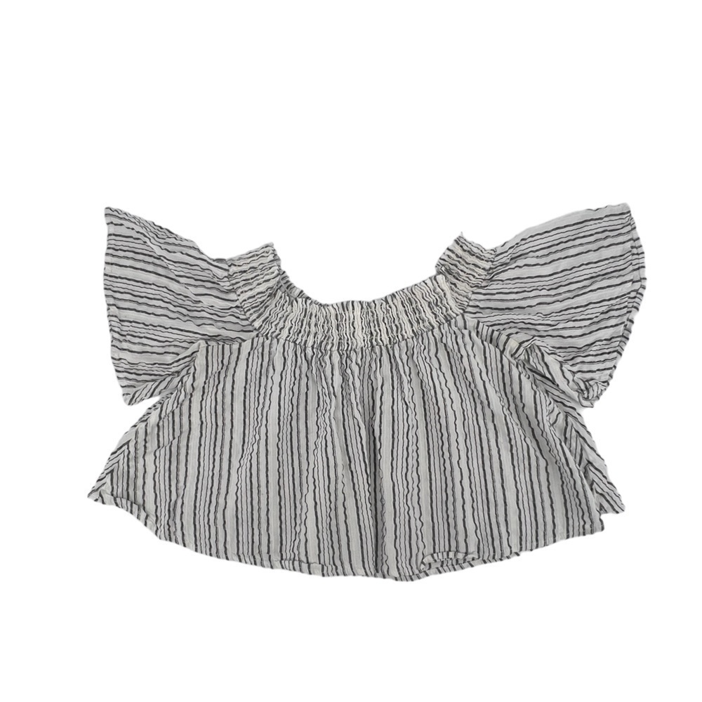 Kimchi Blue Black Striped Off The Shoulder Flounce Sleeve Crop Top Size M Womens